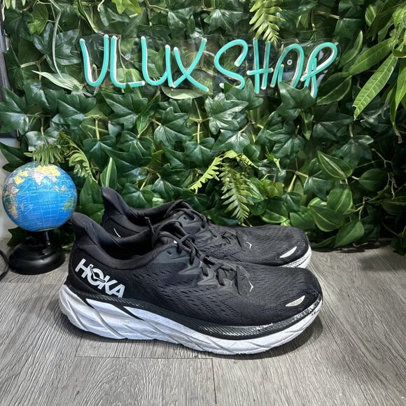 Hoka One One Clifton 8 Black White Running Shoes - 1119393-BWHT - Mens Size 13 D